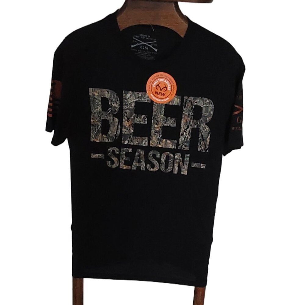 GRUNT STYLE Men's "Beer Season" Camo Print T-Shirt‎ - Black Hunting Tee